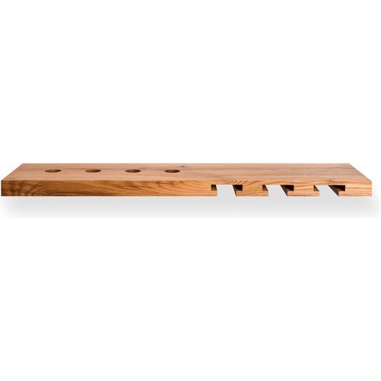 Tu Las™ Portabotellas de madera que incluye copas de vino y portacopas de champán - 94 x 22 x 4 cm - Portabotellas de vino flotante - Montaje en pared - Madera de roble