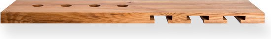 Tu Las™ Portabottiglie di vino in legno con bicchieri da vino e portabicchieri da champagne - 94 x 22 x 4 cm - Portabottiglie galleggiante - Montaggio a parete - Legno di quercia