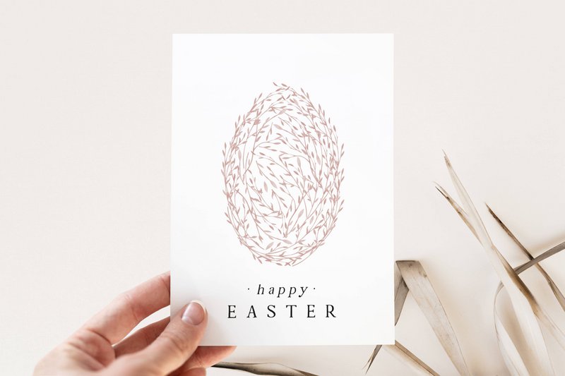 Tarjeta de Pascua - huevo de Pascua floral rosa, postal Feliz Pascua, tarjeta A6