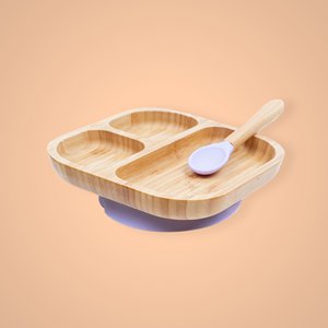 Bamboo baby meal set: plate with compartments and lilac spoon