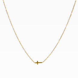 A delicate gold chain necklace with a small cross pendant, perfect for everyday wear.
