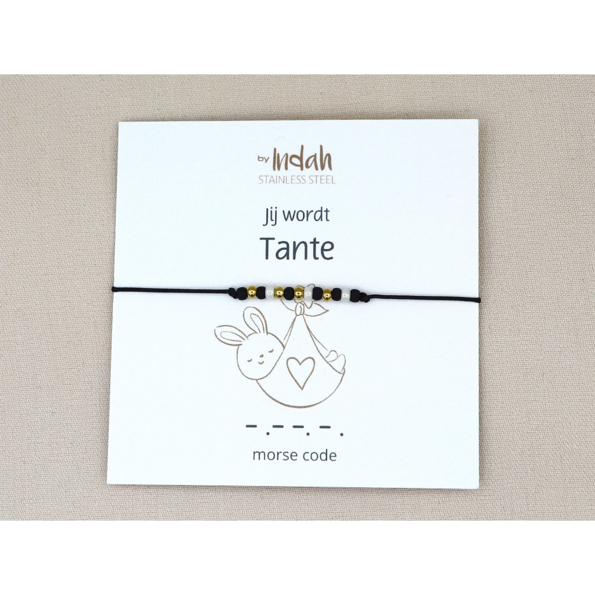 Morse code armband jij wordt tante, roestvrij staal (zilver of goud)