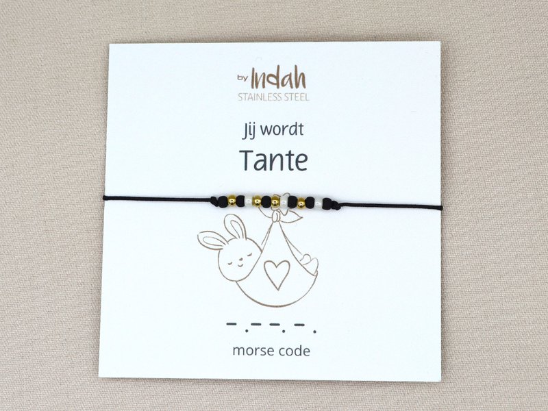 Morse code armband jij wordt tante, roestvrij staal (zilver of goud)