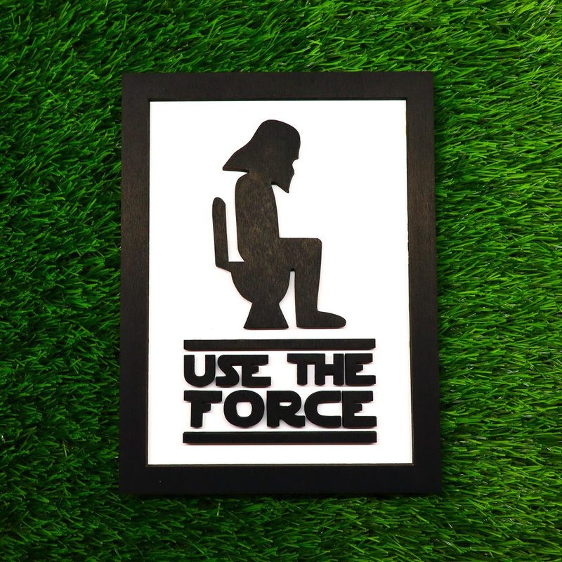 Sjovt badeværelsesindretningskilt - Darth Vader toilethumor - Brug kraft trævægsplak - sci -fi -gave