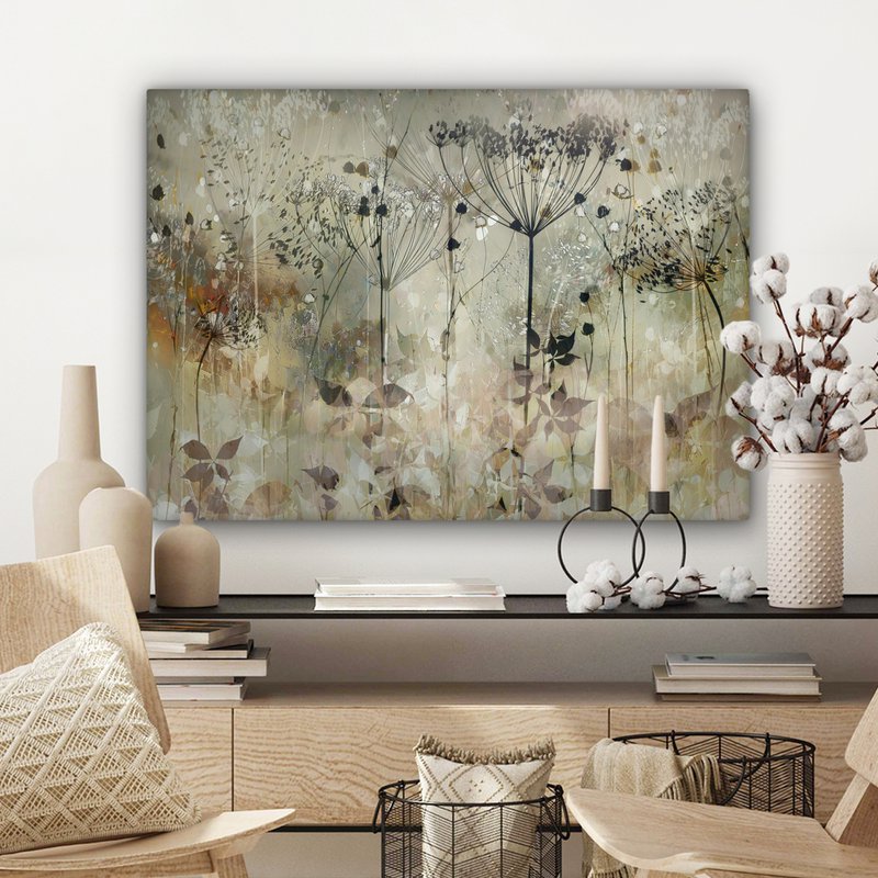 Lærredsmaleri - vægdekoration - blomster - grå - natur - kunst