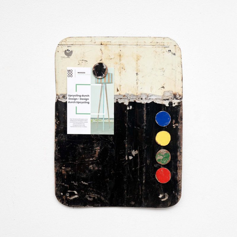 Magnetic board made from recycled oil drums with 5 colorful magnets