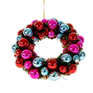 Wreath with balls, magenta/blue/red, plastic, 35x9x35 cm