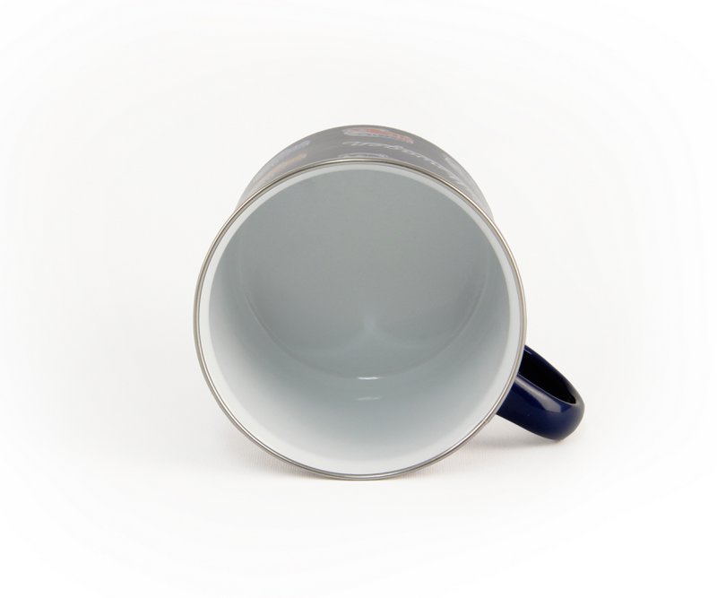 Volkswagen VW T1 Bus Emaille-Tasse, 500 ml, in Geschenkbox – Bus Parade/Blau