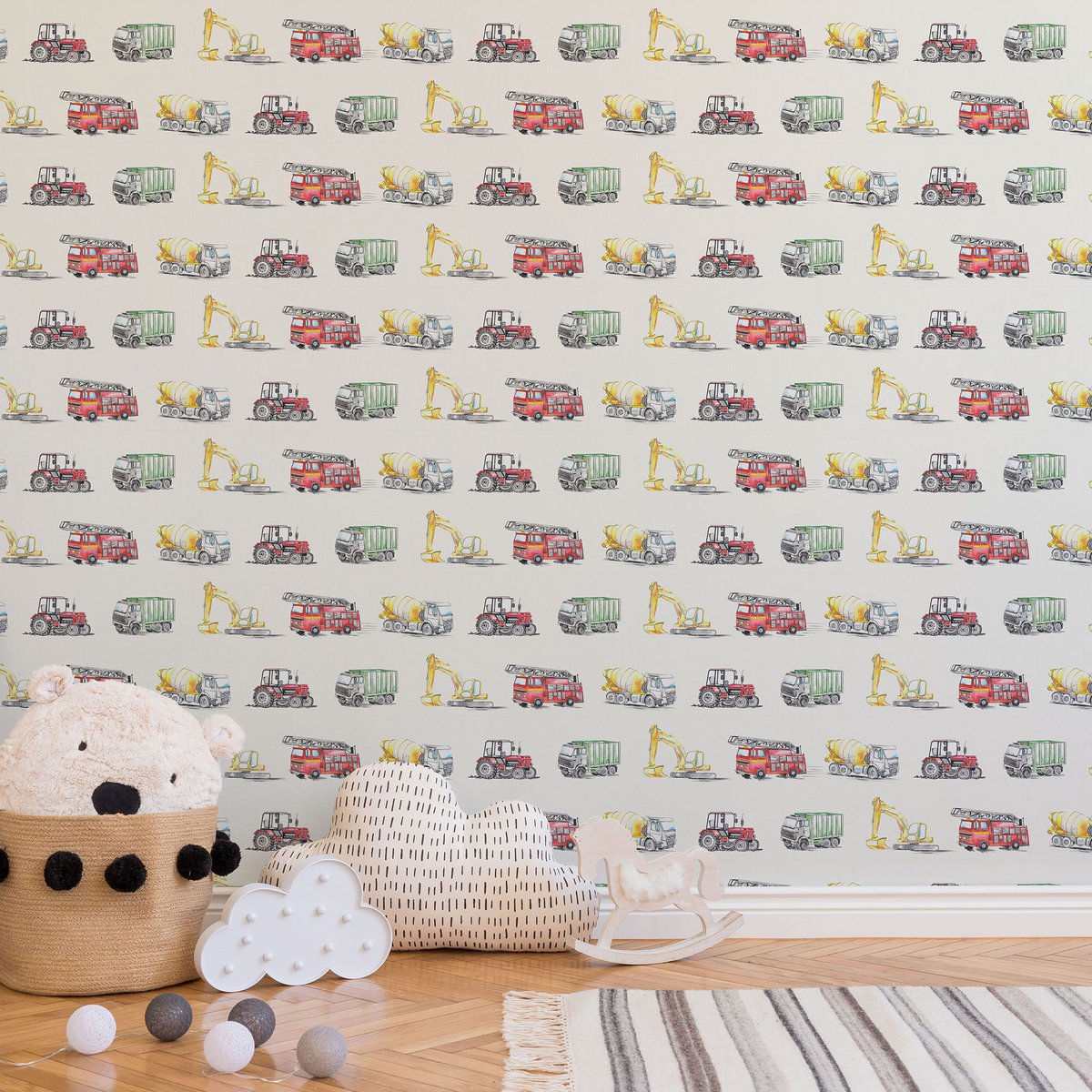 Transport Children's Wallpaper - Ivory Colour