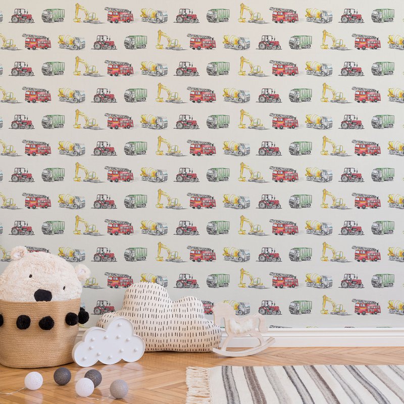 Transport Children's Wallpaper - Ivory Colour