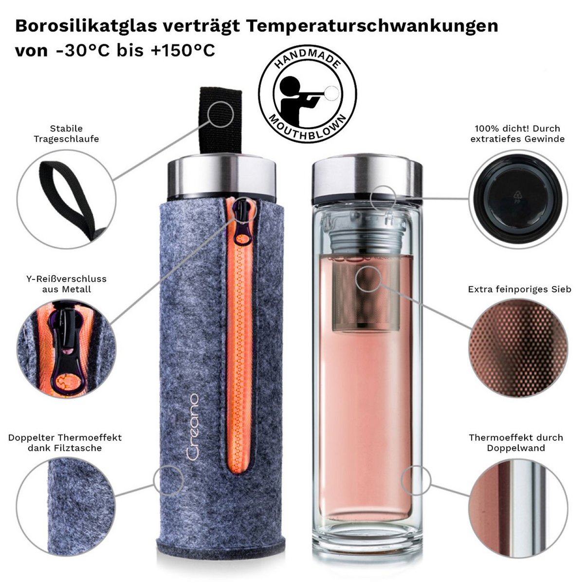 They create Teeflasche Thermo-Teamaker 400ml orange Filztasche