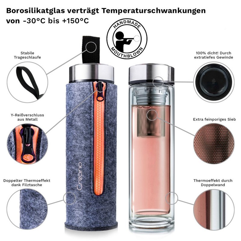 They create Teeflasche Thermo-Teamaker 400ml orange Filztasche