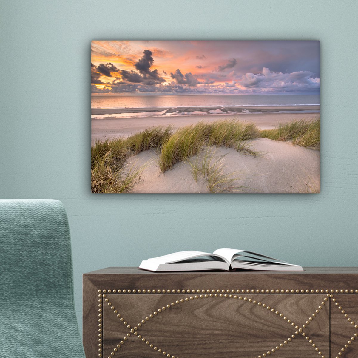 Pintura de lona - Decoración de pared - Sunset - Dune - Playa - Plantas - Mar