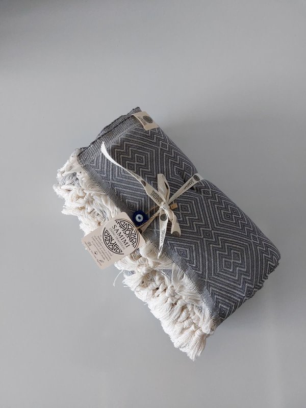 Serviette de plage surdimensionnée en coton ATOM XXL – 200x250 cm – Couverture de pique-nique – Gris