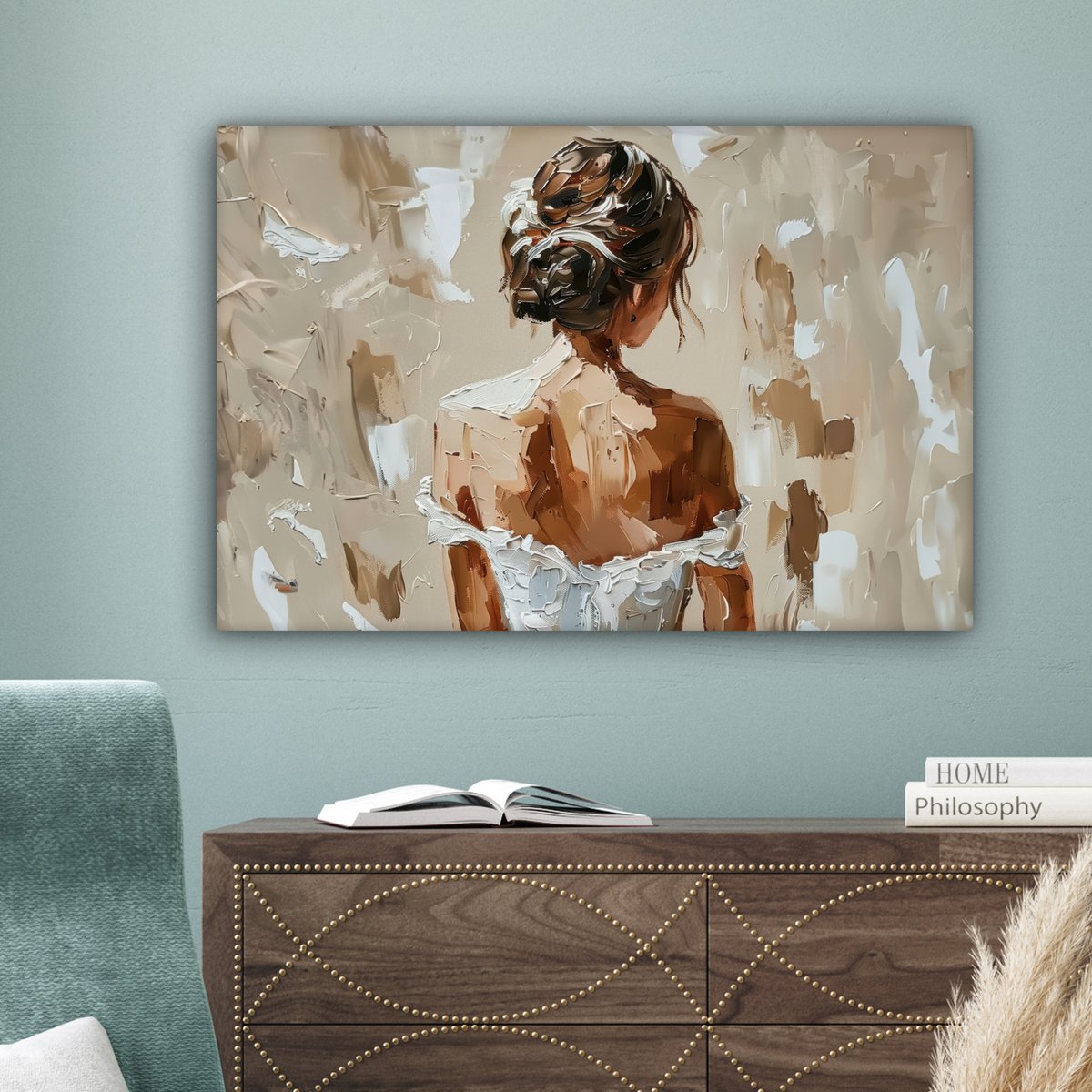 Canvas schilderij  - Wanddecoratie - Bloemen - Vaas - Stilleven - Beige