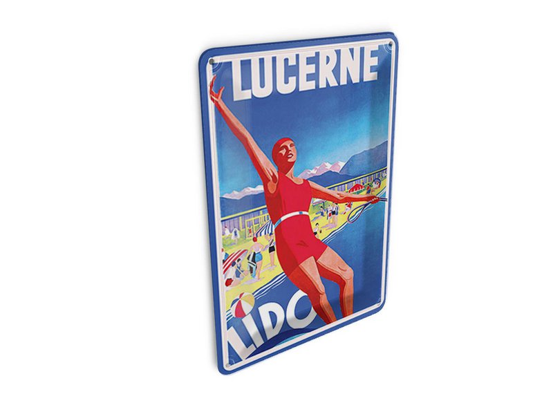 Cartolina da viaggio in latta 10x14 cm Targa decorativa nostalgica del Lido di Lucerna