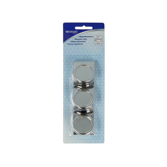 Magnetclip Westcott 45x38mm 3 Stk. Verchromt. Kappe: 60-70 Blatt Papier à 80 g.