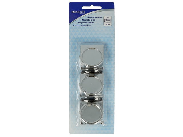 Magnetclip Westcott 45x38mm 3 Stk. Verchromt. Kappe: 60-70 Blatt Papier à 80 g.