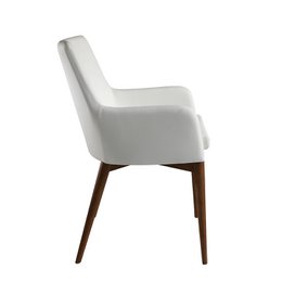 Stoel bekleed met kunstleer met walnootkleurige houten structuur