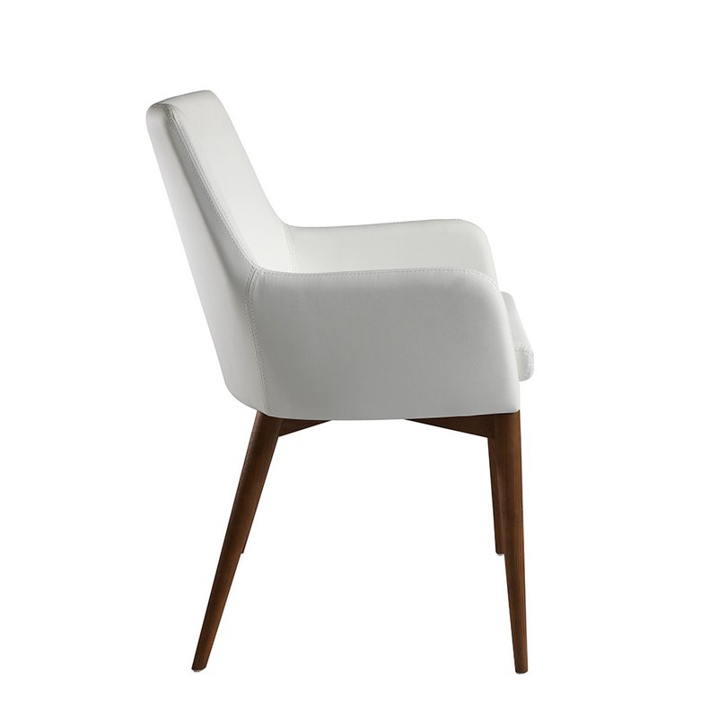 Stoel bekleed met kunstleer met walnootkleurige houten structuur