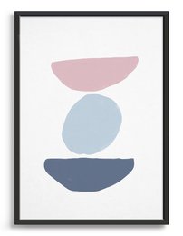 Minimal abstract print featuring pastel-colored geometric shapes in a balanced composition. Suitable for wall art in modern or minimalist interior design.
