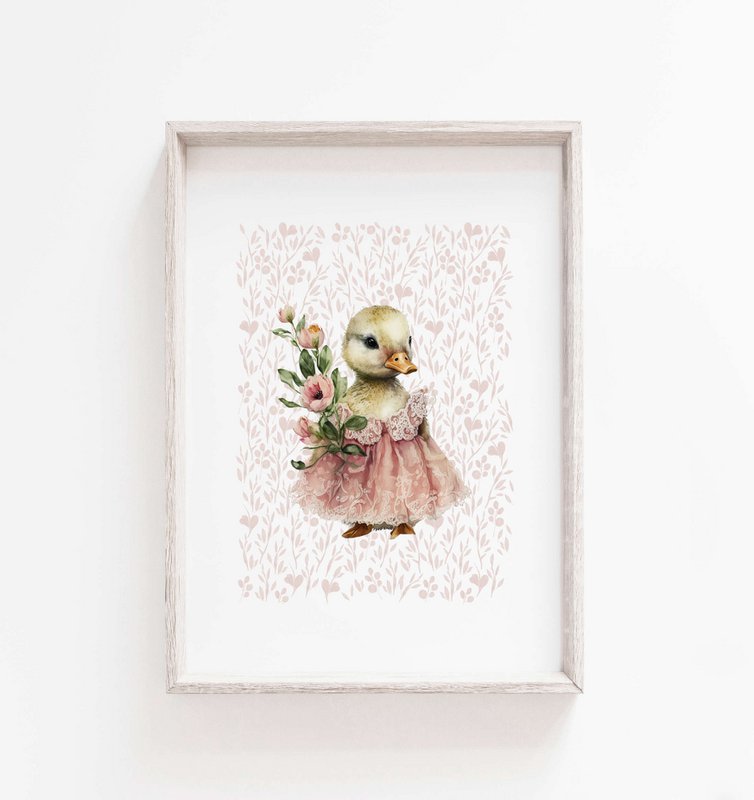 Duck nursery art print, duck poster, baby duck poster, pink girls room poster, cute duck print, girls nursery art print, girls room decor