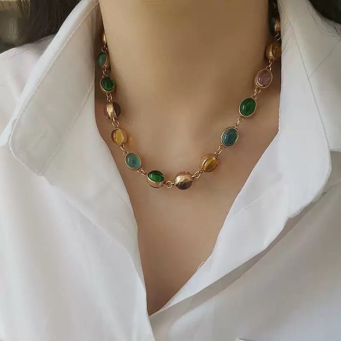 Vintage Rainbow Glass Stones Jewelry Set