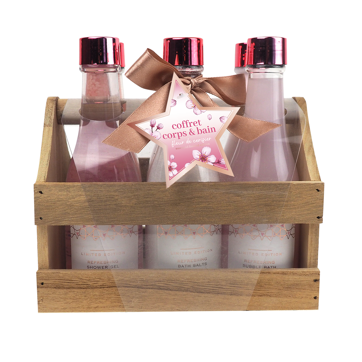 Wood basket 6 bottles - Rose Gold Edition