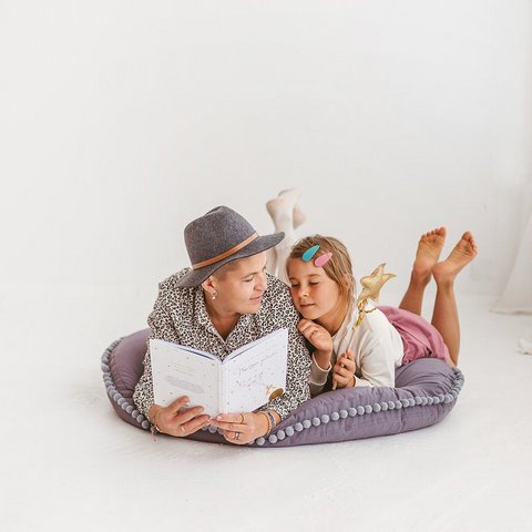 MINICAMP Large Floor Cushion with Pom Poms in Grey