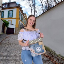 Sunsa women's shoulder bag. Sustainable bag made from recycled jeans & canvas. Vintage vegan shoulder bag. Small crossover bag
