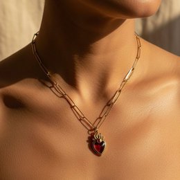 Red Passion - Sacred Heart Halskæde i forgyldt stål