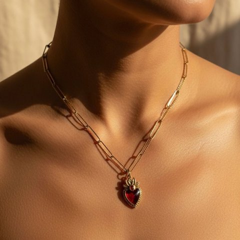 Red Passion – Herz-Jesu-Halskette aus vergoldetem Stahl