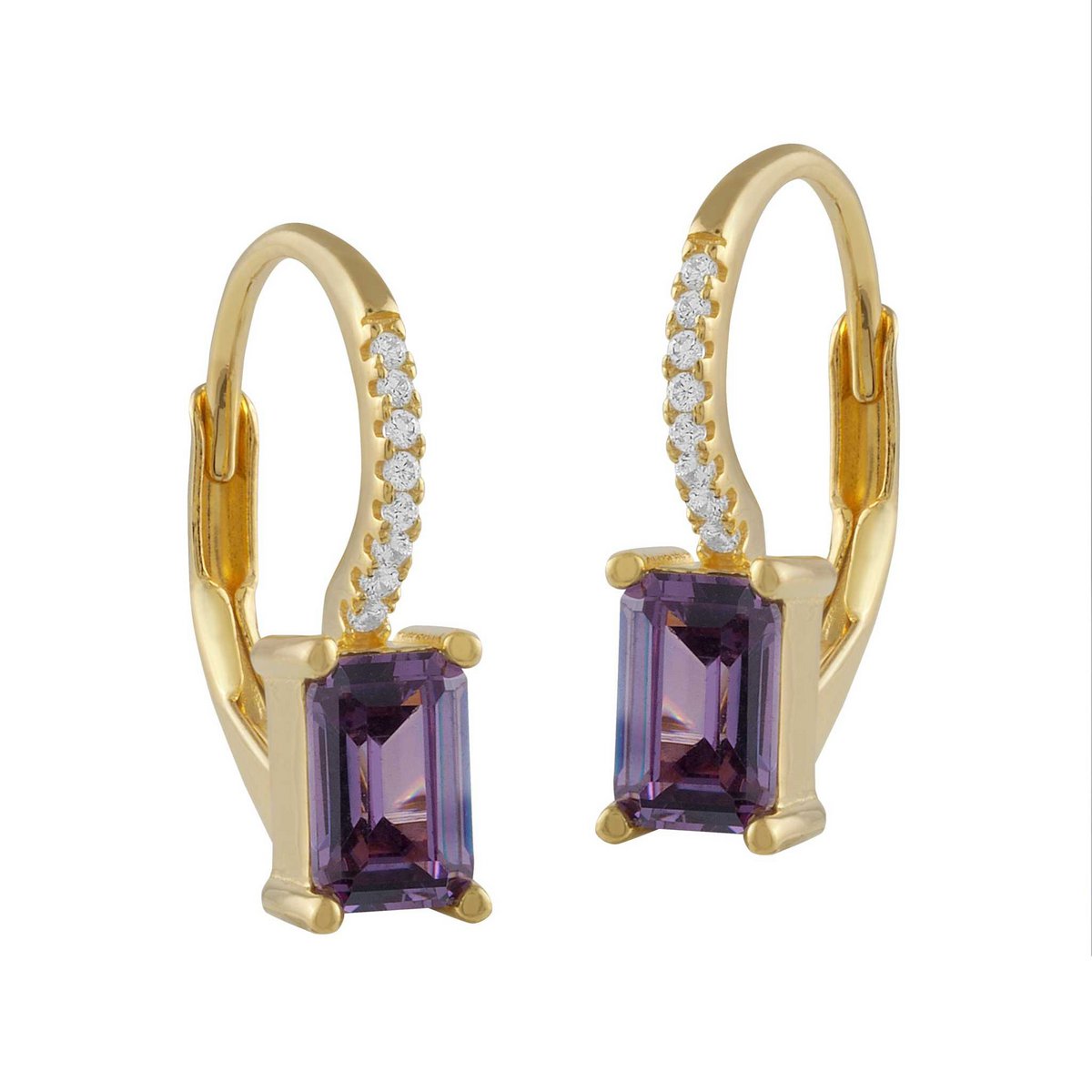 Pendientes aro con circonita morada y blanca