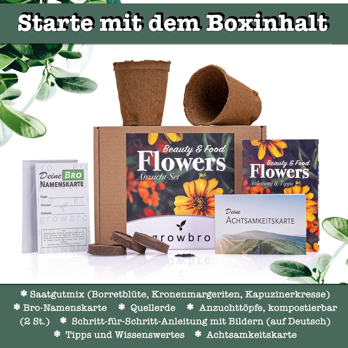 growbro - FLOWER POWER - Dyrkningssæt til spiselige blomster, din frøblanding til spiselige blomster og som bi engfrø