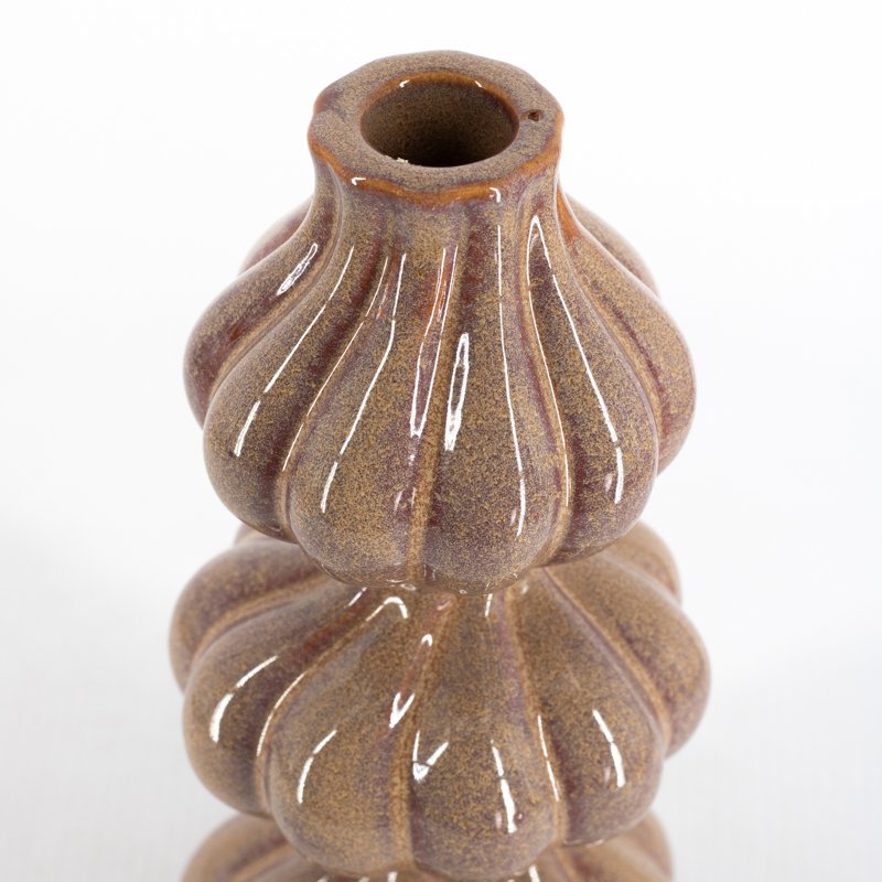 Earthenware candle holder trio brown