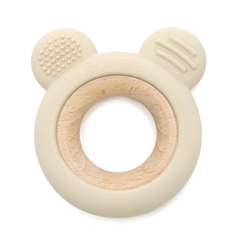 Soft & Hard | Bear Wood & Silicone Teether | SAND