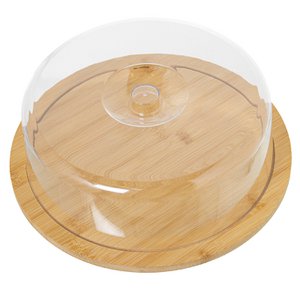 BAMBOO WOOD CHEESE BOWL WITH ACRYLIC LID _29X29X9 CM CU5133