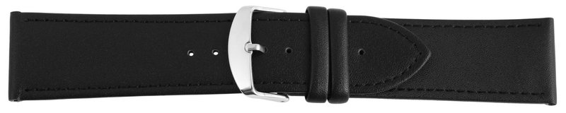 Genuine leather watch strap, black/silver, 24 mm