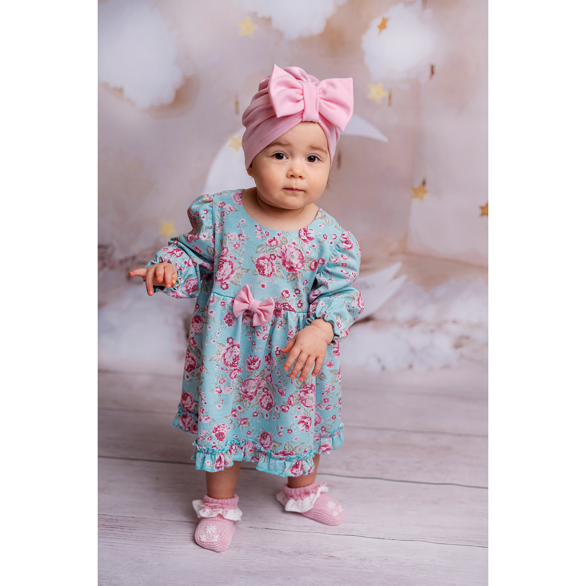 Baumwollkleid mit Turban für Mädchen