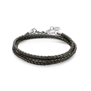 CO88 Collection Elemental 8CB-90417 Wikkelarmband met Gevlochten Leer - Lengte 53 + 3 cm - Zilverkleurig / Bruin