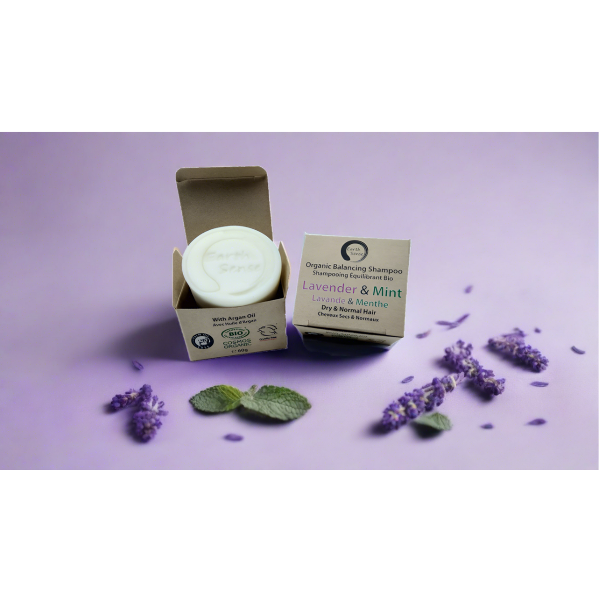 Organic Certified Balancing Solid Shampoo - Lavender & Mint - Dry & all Hair Types 60g