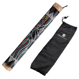  Beautifully painted bamboo rainstick musical instrument for children and adults, 40cm long, includes nylon carrying bag.