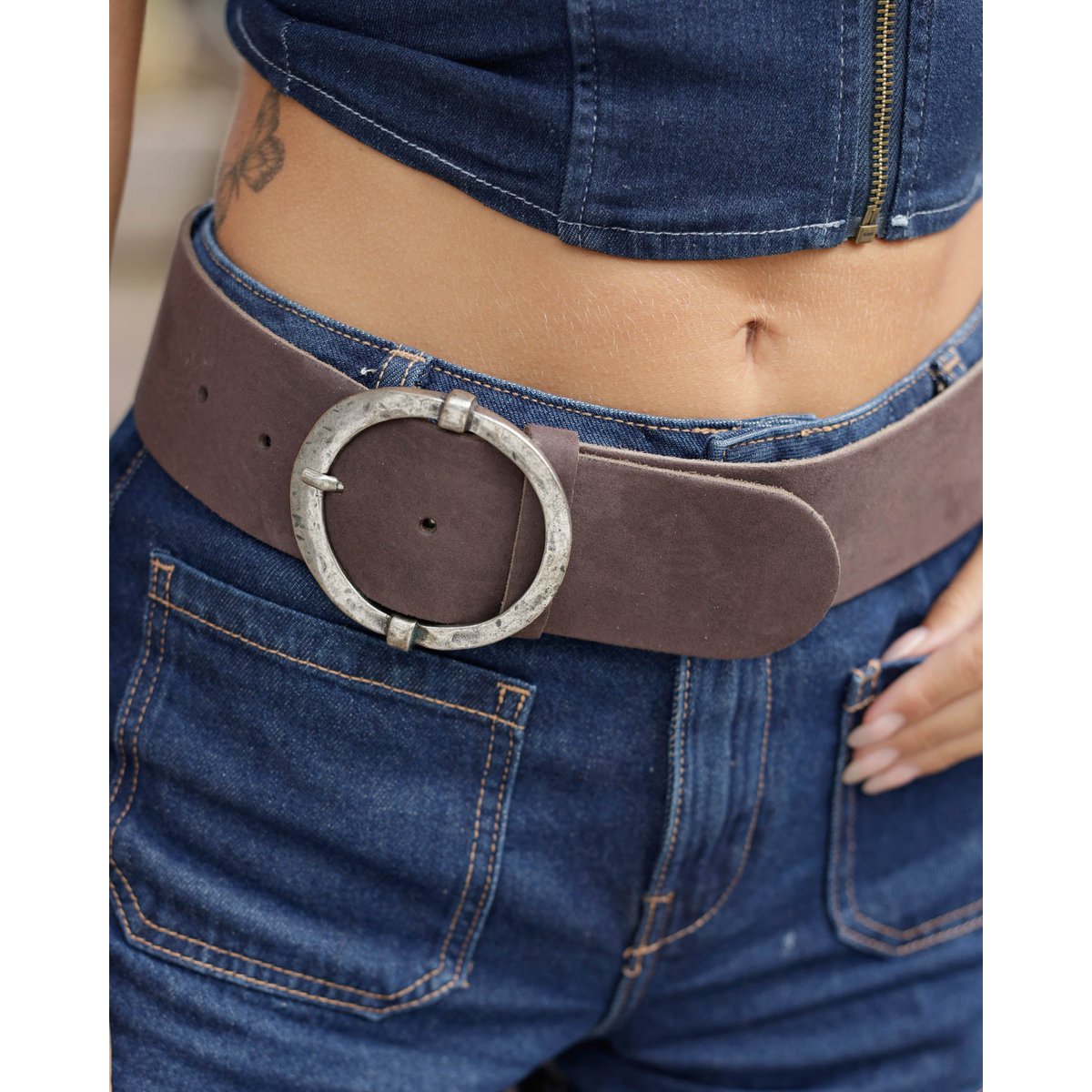 OP BESTELLING GEMAAKT Lean | Luxe leren riem met ronde vintage gesp