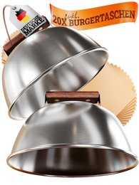 Burger Bells Set [3-pc.] Per gli hamburger Smash realizzati in acciaio inossidabile e manici in legno di acacia per plancha, piastra per griglia, griglia a gas e piastra di fuoco