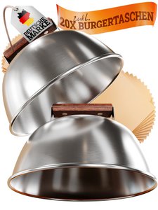 Burger bells set [3-pc.] For Smash Burgers made of stainless steel & acacia wood handles for Plancha, grill plate, gas grill & fire plate
