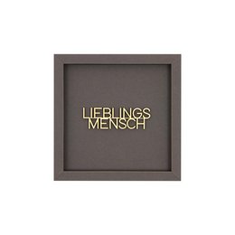 A framed wooden card with the text "FAVORITE PERSON" in gold lettering. The frame is available in various colors including altrosa, taubengrau, taupe, eosin, aubergine, petrol, dunkelgrau, schwarz, and rehbraun. The product is categorized as a "Love Cards" item.