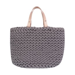 Strickkorb mit Lederhenkel - 30cm x 30cm x 30cm - rund