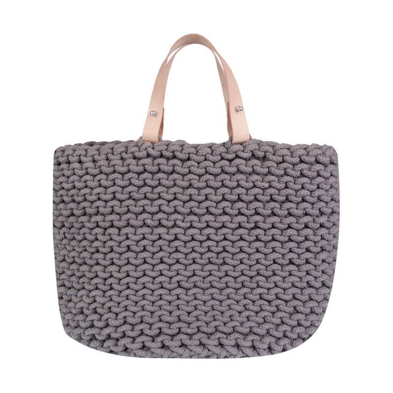Strickkorb mit Lederhenkel - 30cm x 30cm x 30cm - rund