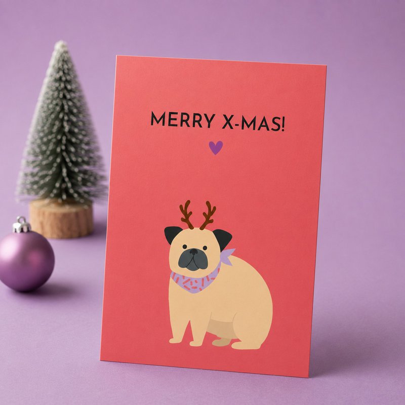 funny Christmas card “Merry X-Mas!”  Postcard with dog