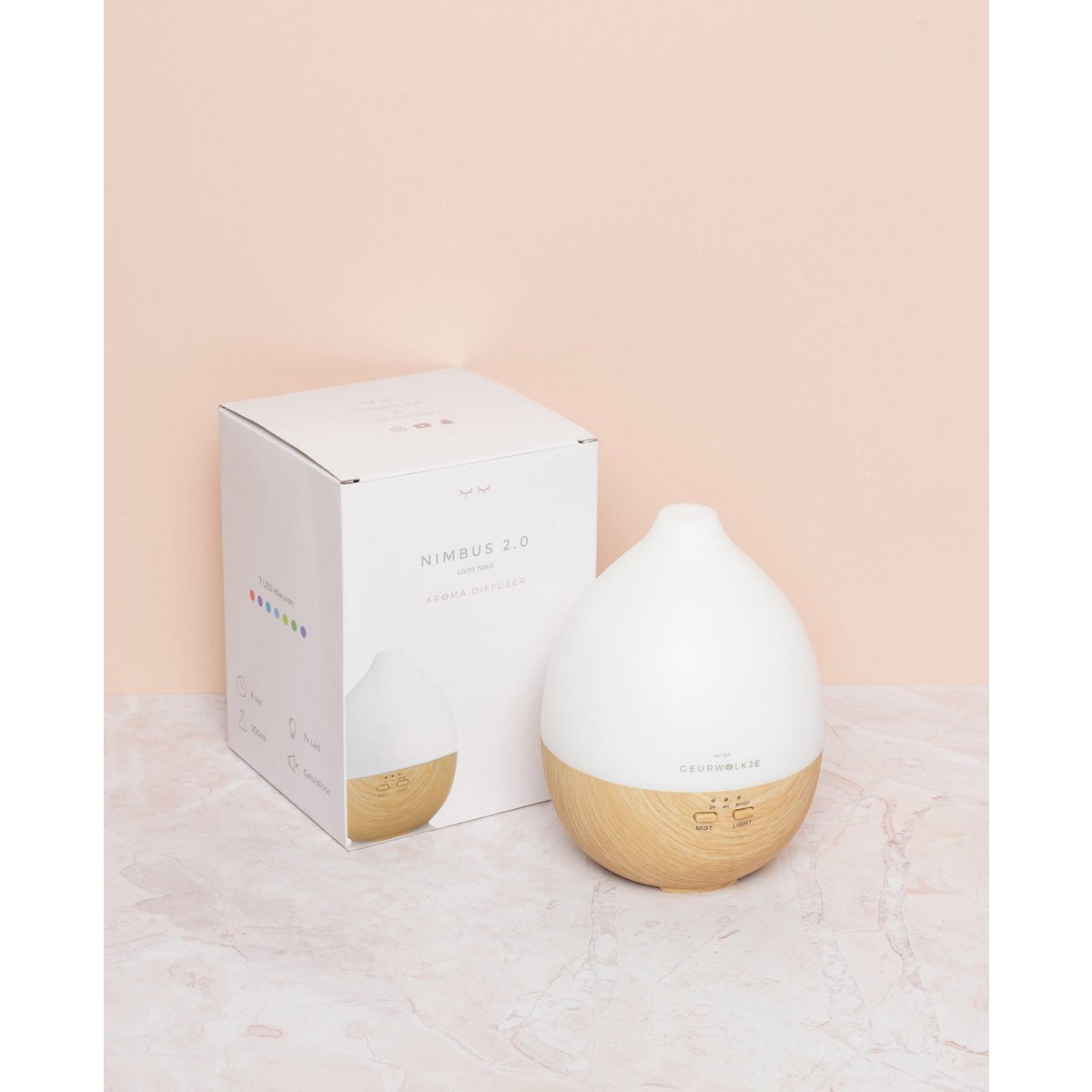 Nimbus 2.0 également veilleuse - Diffuseur Geurwolkje® - Bois clair - 200 ml - Prix public conseillé 44,95 €